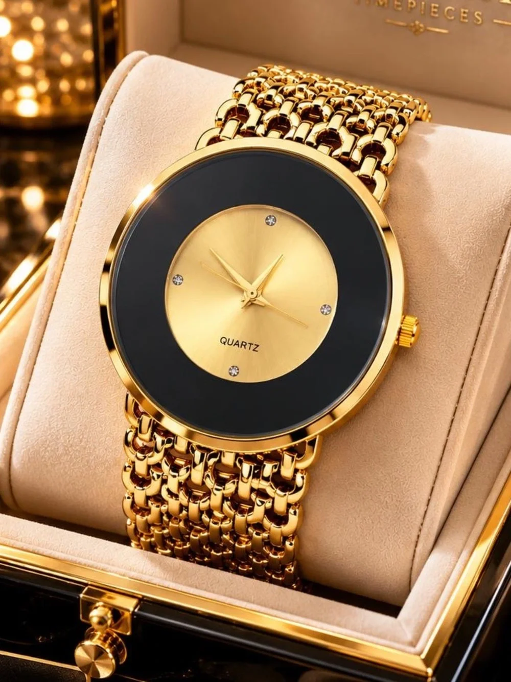 Anthropologie Gold and Black Linked Bracelet Watch